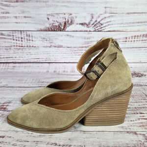 Lucky Brand Stephie Pump 7.5 Chestnut Suede Block Heel Shoes Chic Earthy Minimal